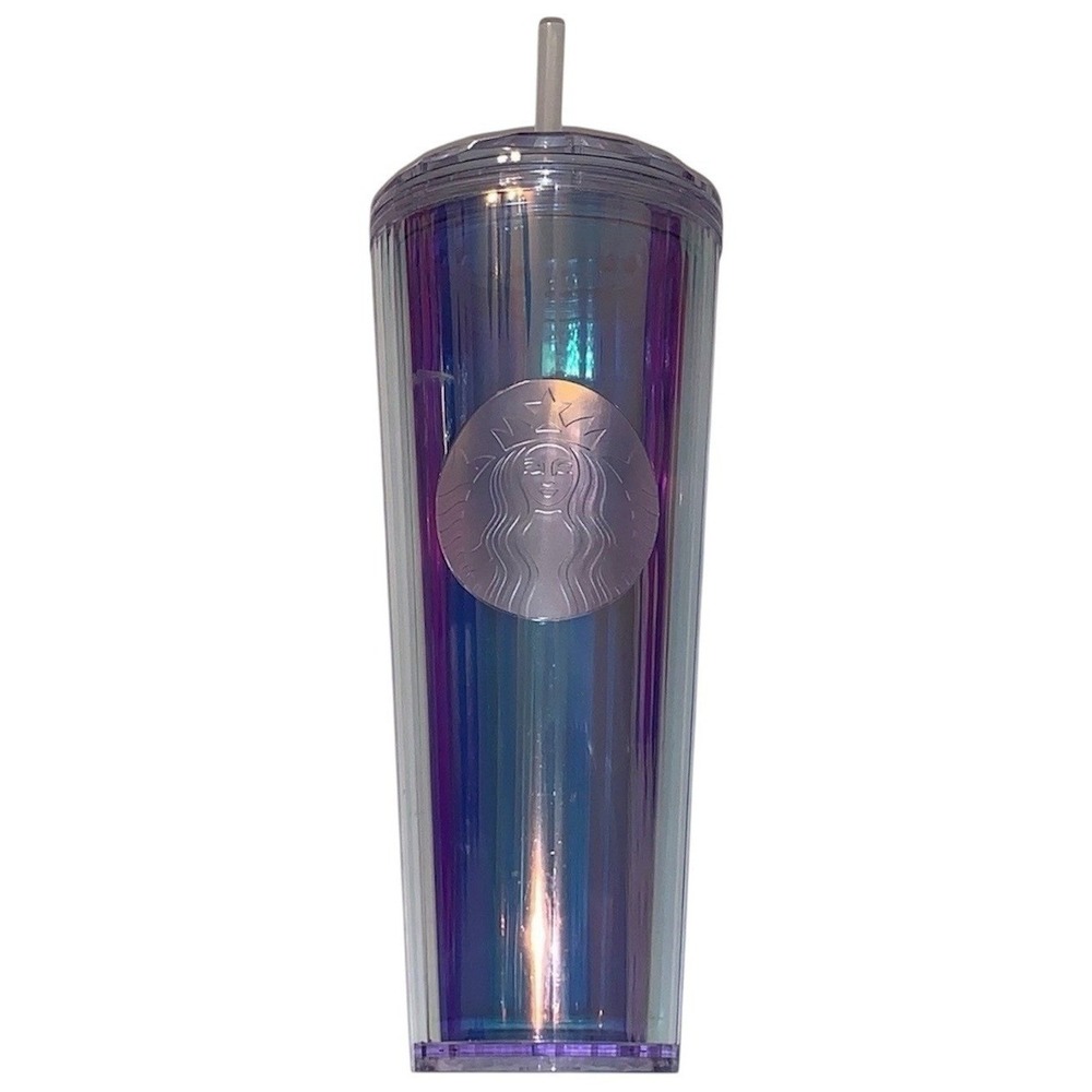 2021 Starbucks 24 oz Dome Iridescent Tumbler Cup with Straw Teal Rainbow Shimmer